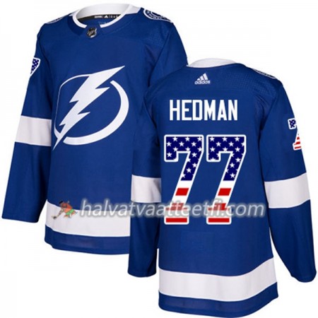 Miesten NHL Tampa Bay Lightning Pelipaita Victor Hedman 77 Adidas 2017-2018 Blue USA Flag Fashion Authentic